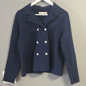 Loft Navy Blue Double Breasted Sweater Blazer Size Large
